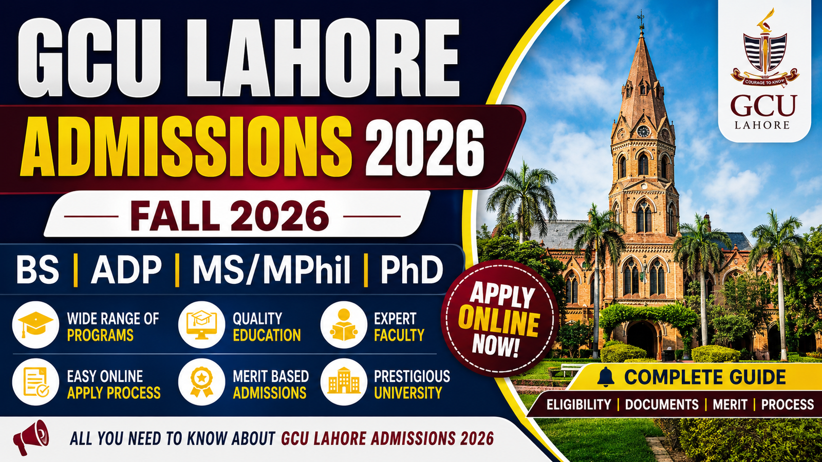 GCU Lahore Admission Open 2026